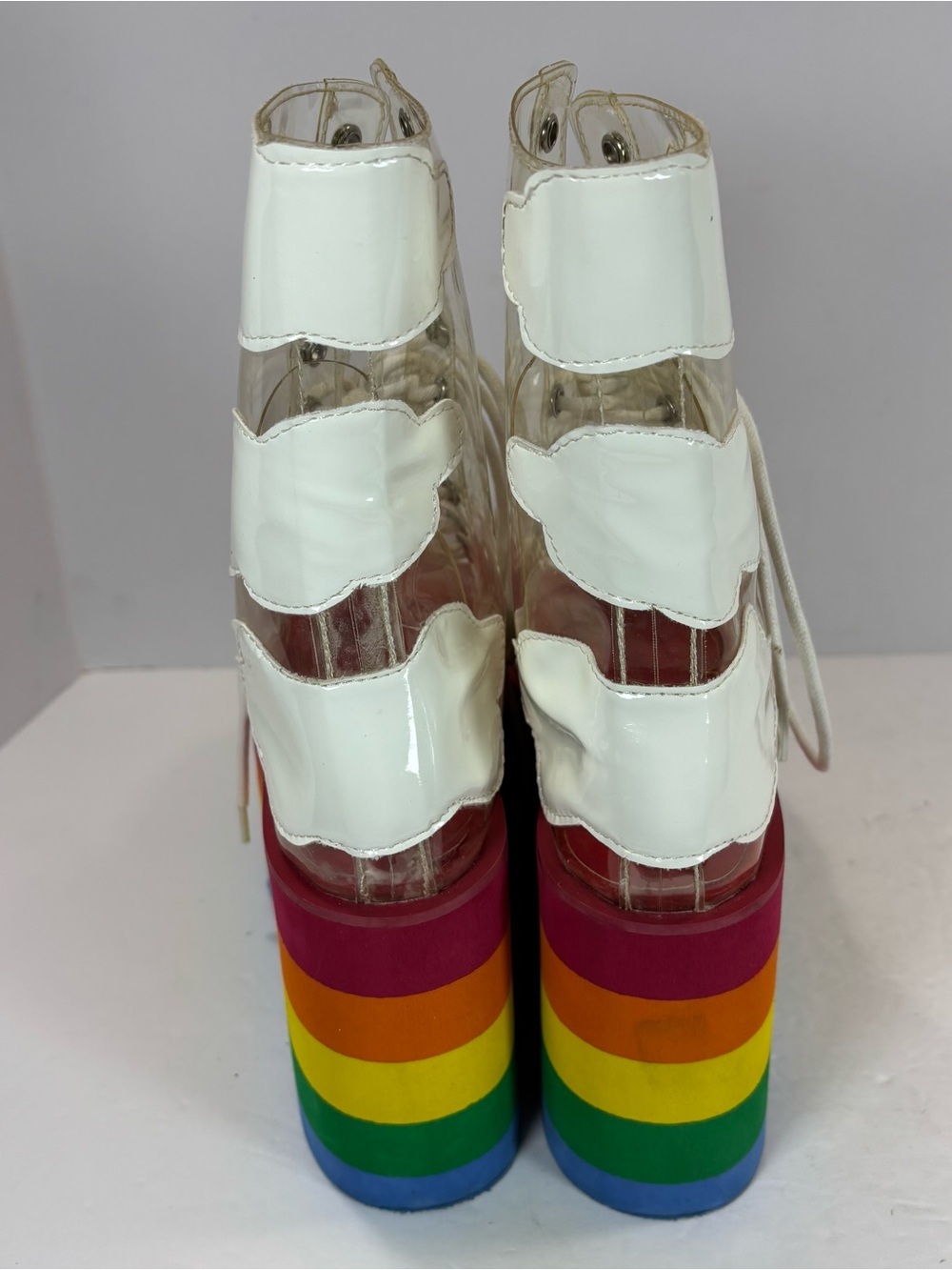 Dolls Kill Current Mood Happy Daze Rainbow Platform Clear Pride Boots Size 5 - Picture 5 of 10
